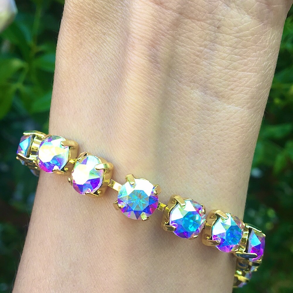 Aurora Borealis + Gold Crystal Tennis Bracelet - Picture 16 of 16